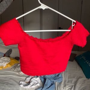 Off the shoulder red crop top